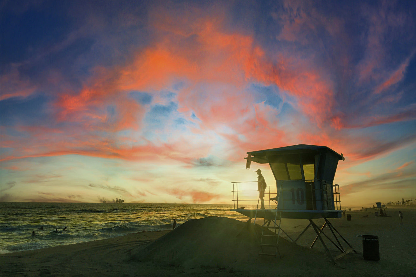 Sunset at Lifeguard Tower 10 Huntington Beach, California