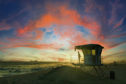 Sunset at Lifeguard Tower 10 Huntington Beach, California